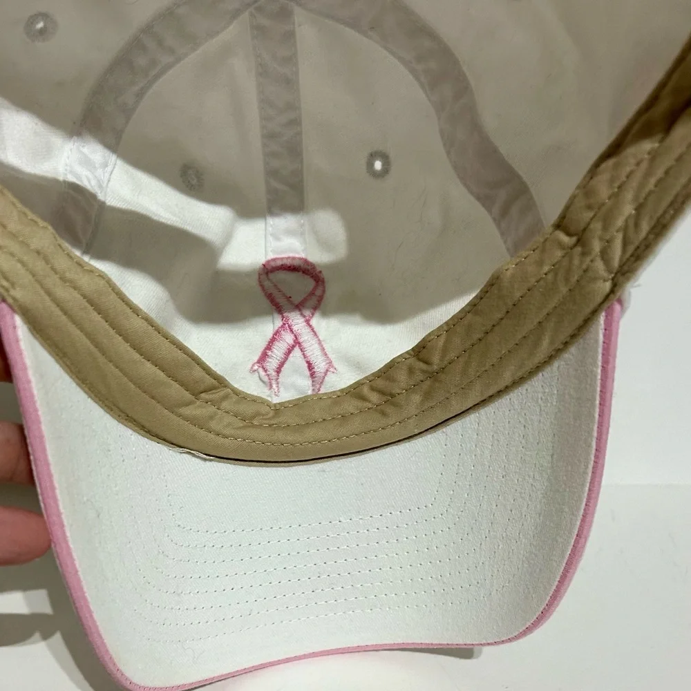 Pink Ribbon Breast Cancer Awareness Hat Baseball Cap White Pink Adjust Like New